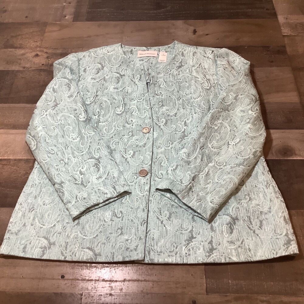 Alfred Dunner Womens Jacket Size 16 Tapestry, Button Down Blazer Teal Multicolor